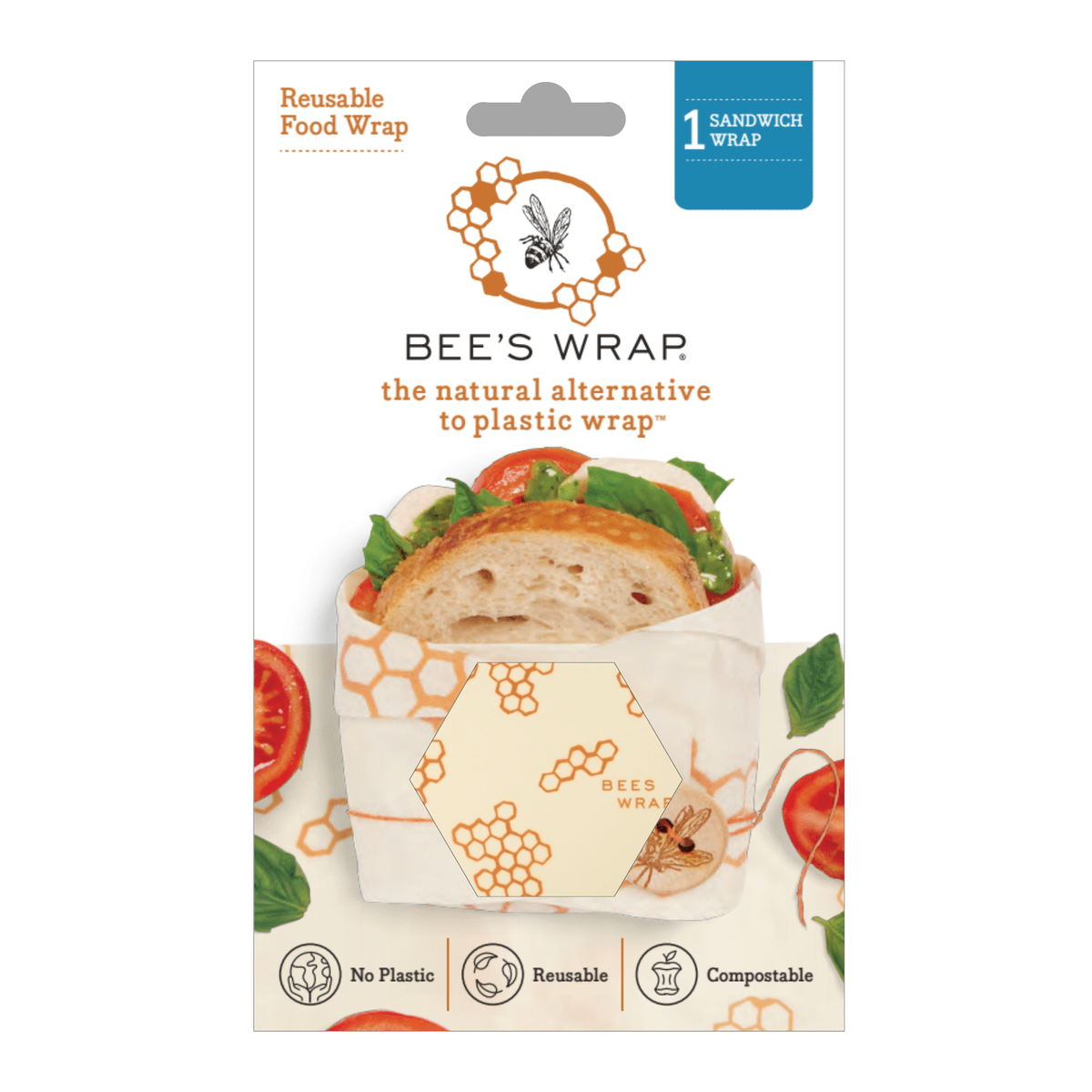 Bee's Wrap Reusable Beeswax Sandwich Wrap | Honeycomb Print