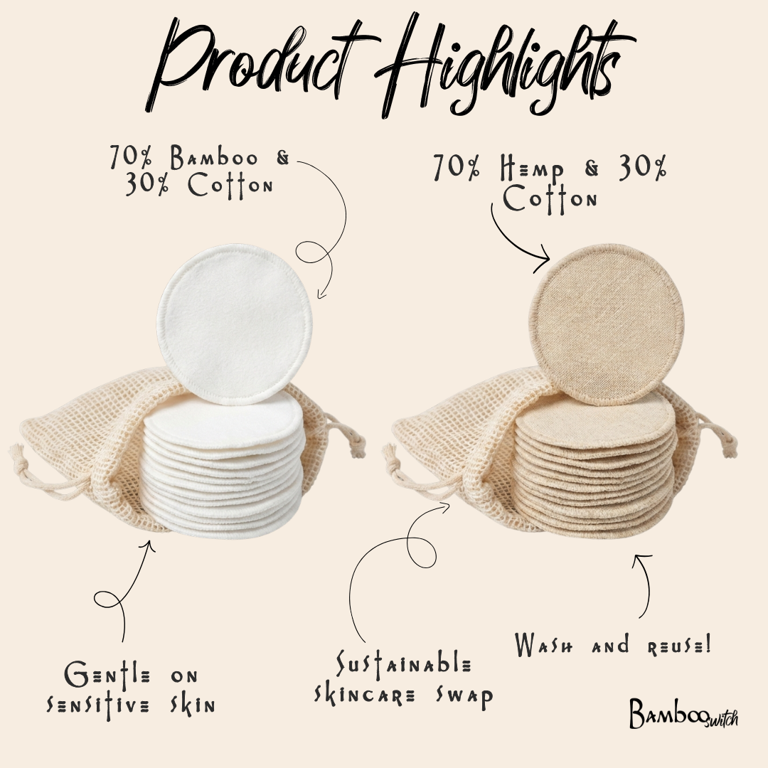 Reusable Bamboo Cotton Facial Rounds - Set of 10