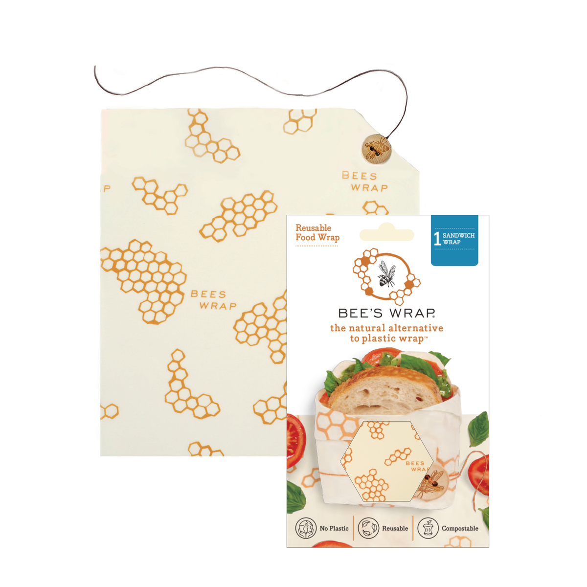 Bee's Wrap Reusable Beeswax Sandwich Wrap | Honeycomb Print