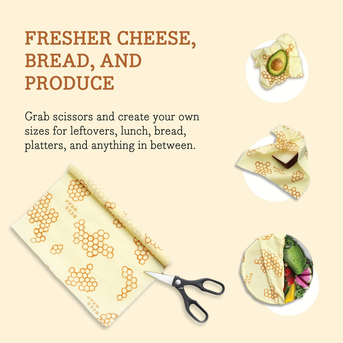 Bee's Wrap Reusable Beeswax Food Wrap Roll | Honeycomb Print