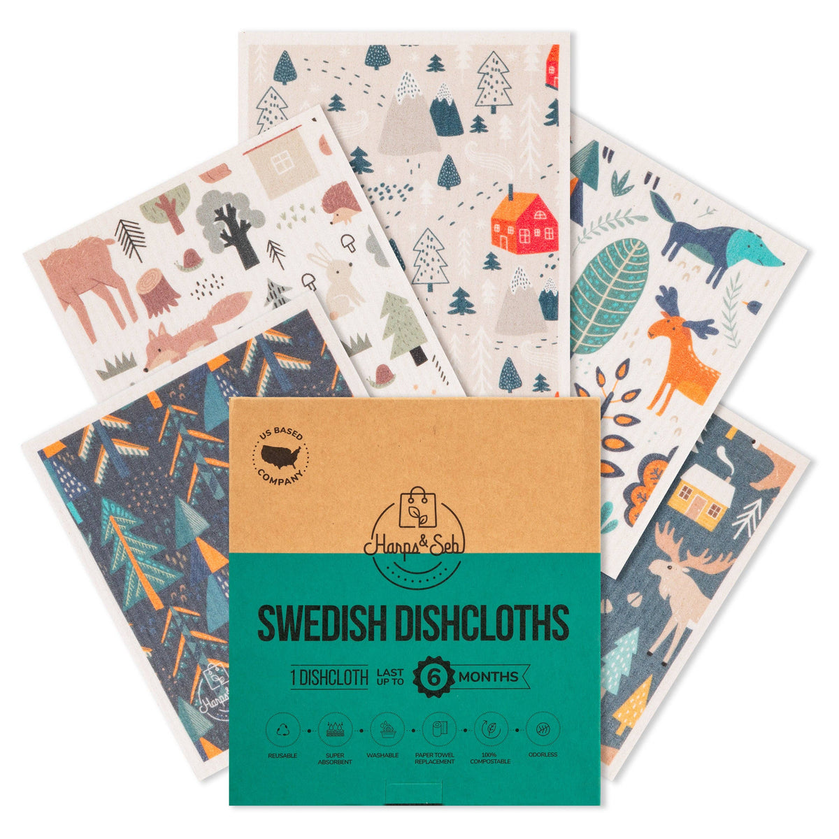 Swedish Dishcloth Set | 5-Pack Mystic Forest